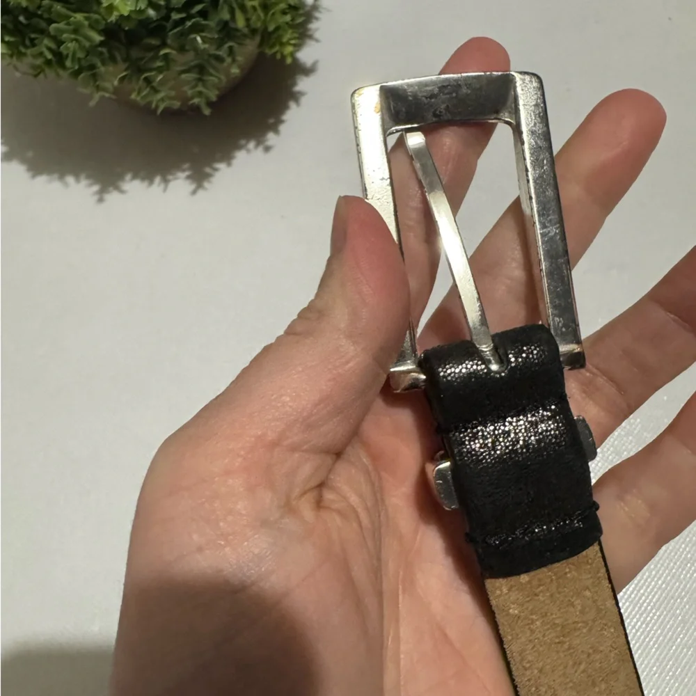Vintage Sandcastle Black Silver Shimmer‎ Genuine Leather Belt Women’s Size Large